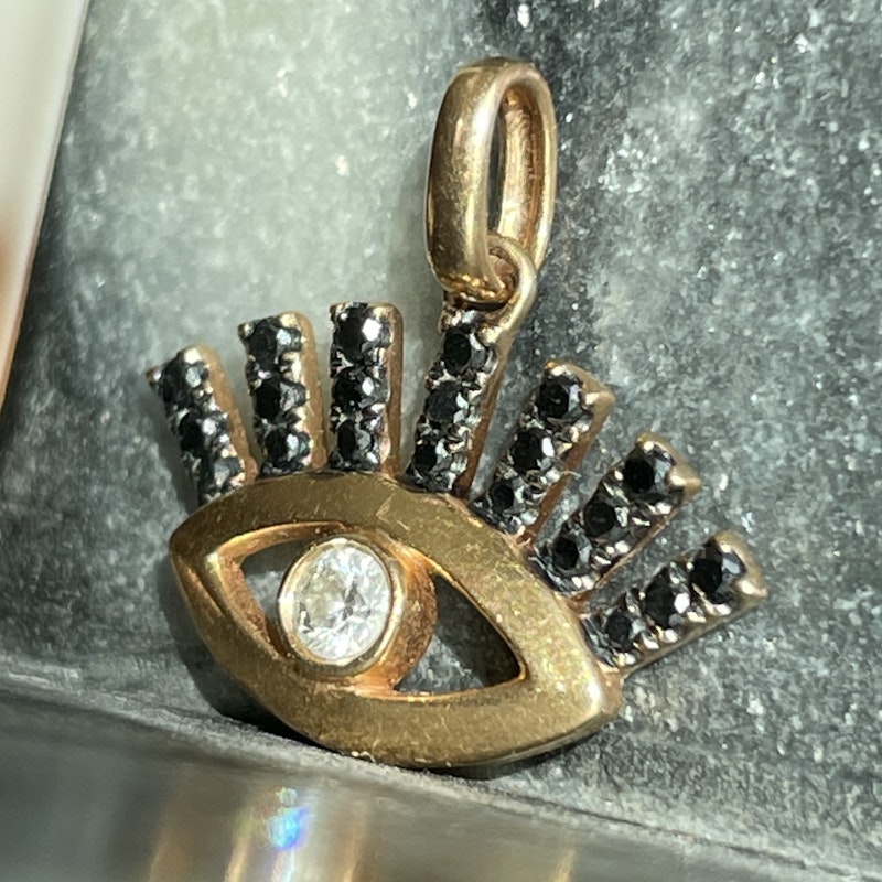 18k Rose Gold Black&White Diamond Protection Evil Eye Charm