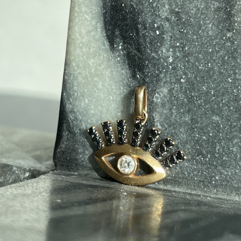 18k Rose Gold Black&White Diamond Protection Evil Eye Charm