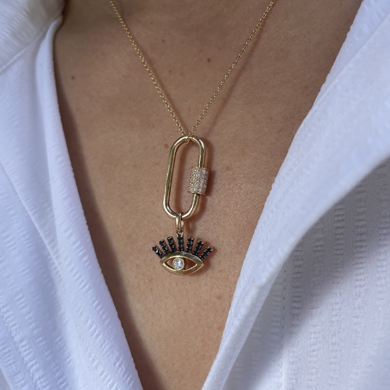 18k Rose Gold Black&White Diamond Protection Evil Eye Charm