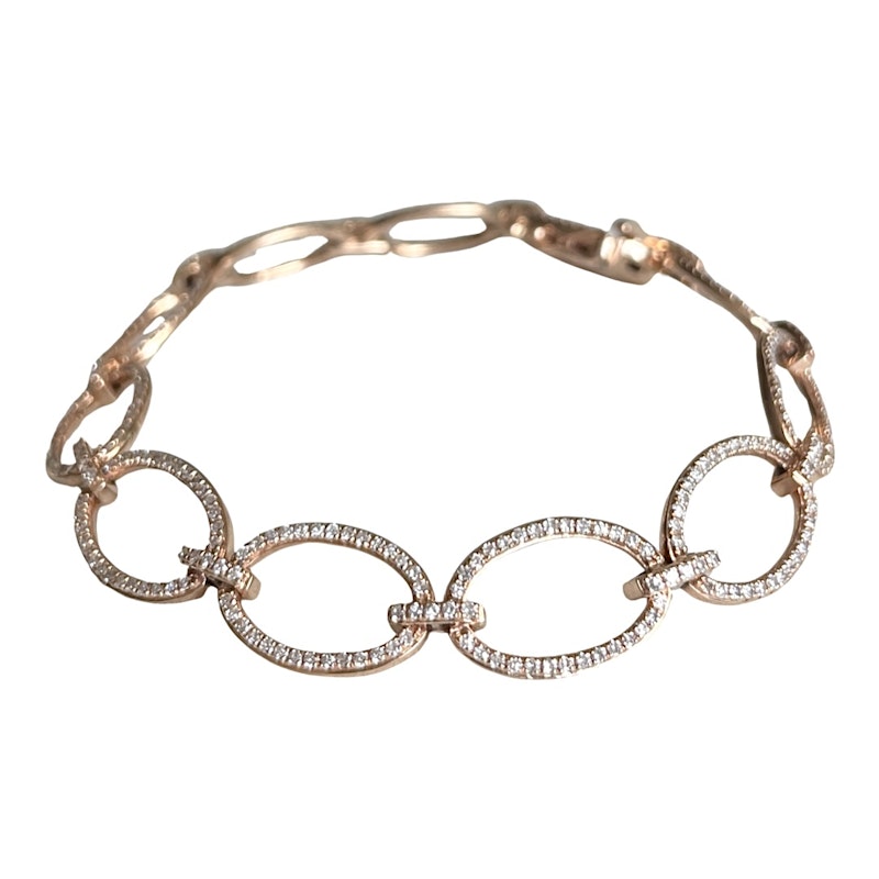 14k Rose Gold and Diamond Oval Link Bracelet