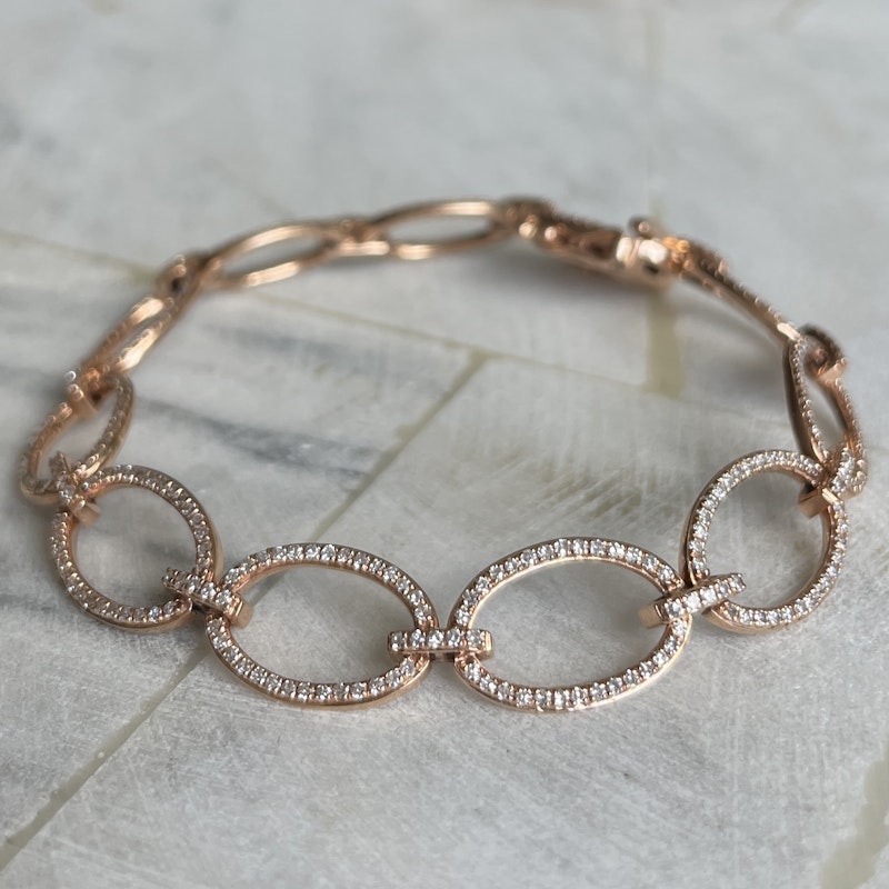 14k Rose Gold and Diamond Oval Link Bracelet