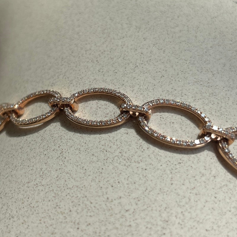 14k Rose Gold and Diamond Oval Link Bracelet