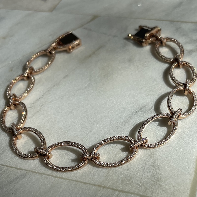 14k Rose Gold and Diamond Oval Link Bracelet