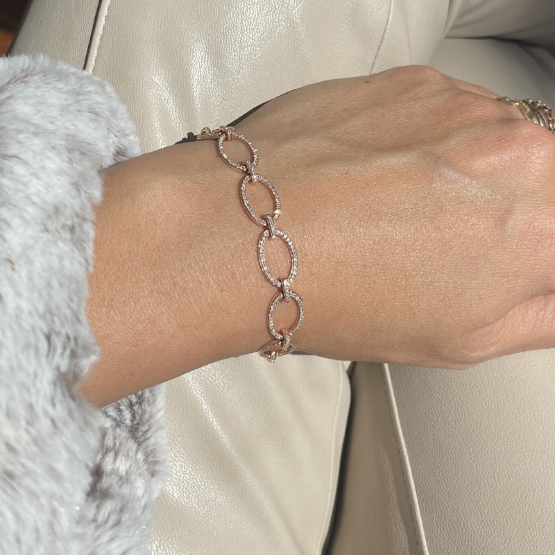 14k Rose Gold and Diamond Oval Link Bracelet