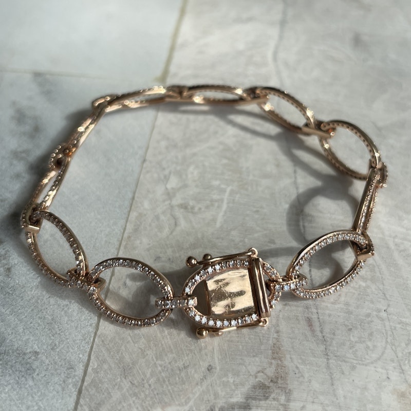 14k Rose Gold and Diamond Oval Link Bracelet