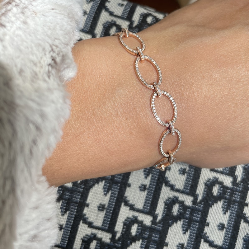 14k Rose Gold and Diamond Oval Link Bracelet