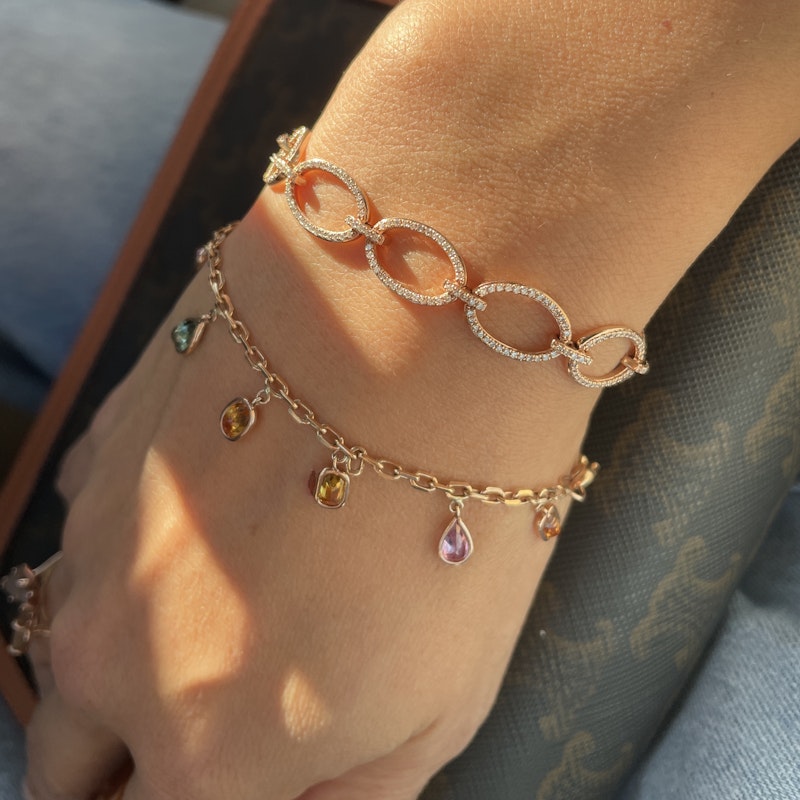 14k Rose Gold and Diamond Oval Link Bracelet
