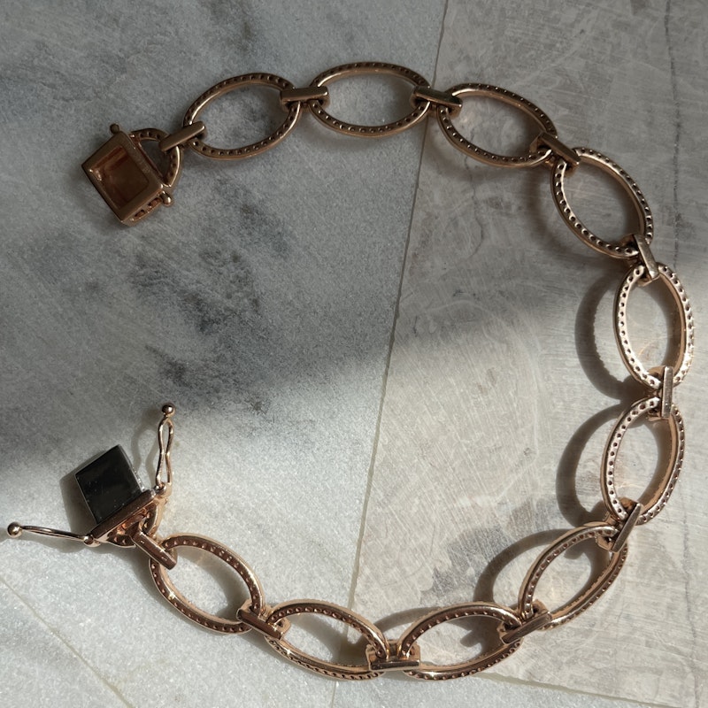 14k Rose Gold and Diamond Oval Link Bracelet
