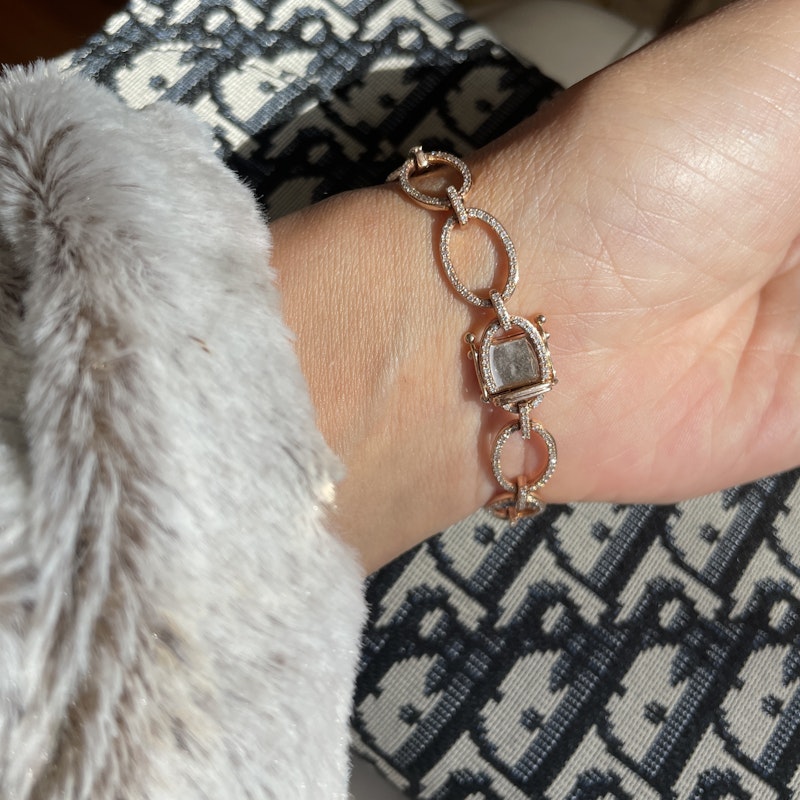 14k Rose Gold and Diamond Oval Link Bracelet