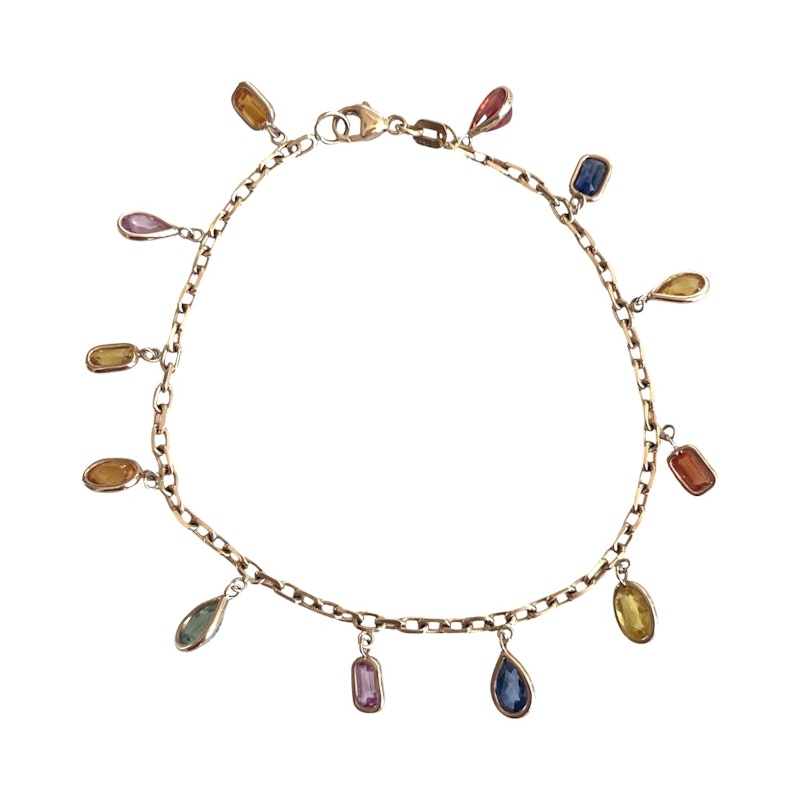 18k Rose Gold mixed-shape Sapphire Dangle Charm Bracelet