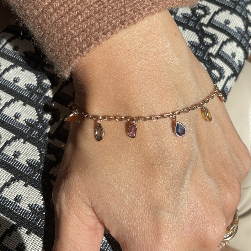 18k Rose Gold mixed-shape Sapphire Dangle Charm Bracelet