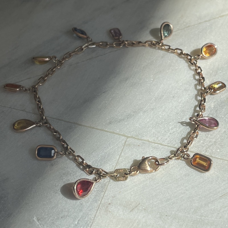 18k Rose Gold mixed-shape Sapphire Dangle Charm Bracelet