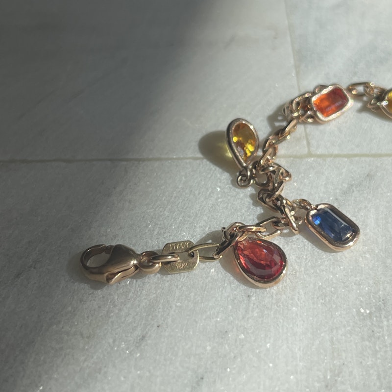 18k Rose Gold mixed-shape Sapphire Dangle Charm Bracelet