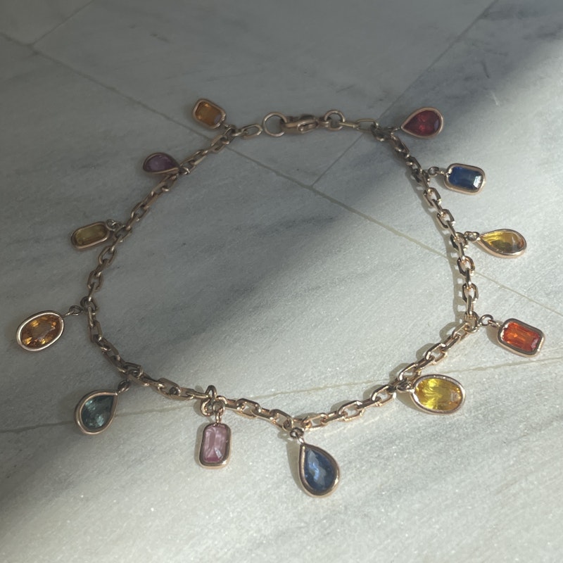 18k Rose Gold mixed-shape Sapphire Dangle Charm Bracelet