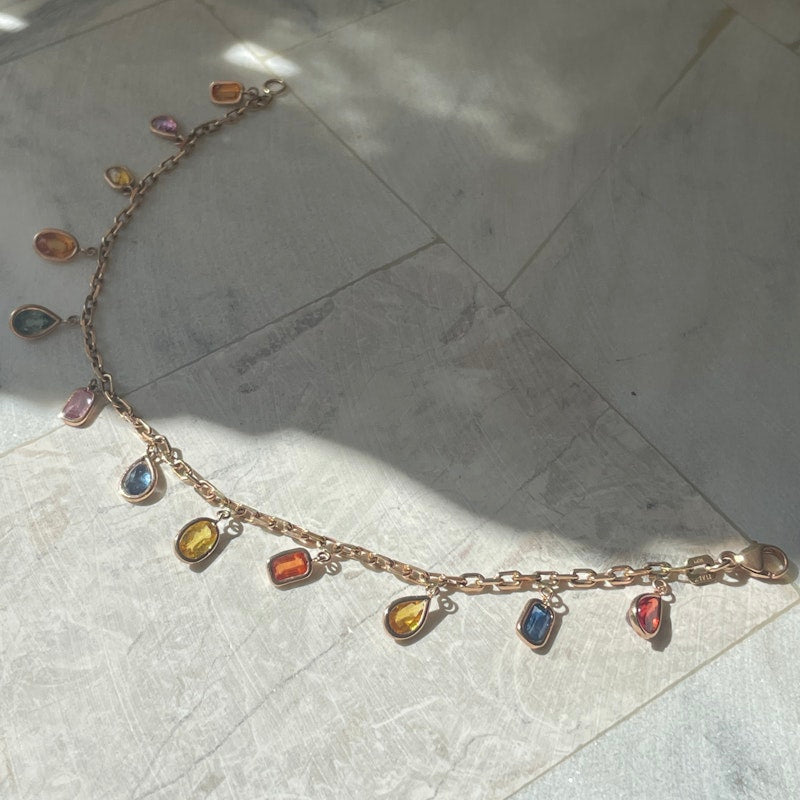 18k Rose Gold mixed-shape Sapphire Dangle Charm Bracelet