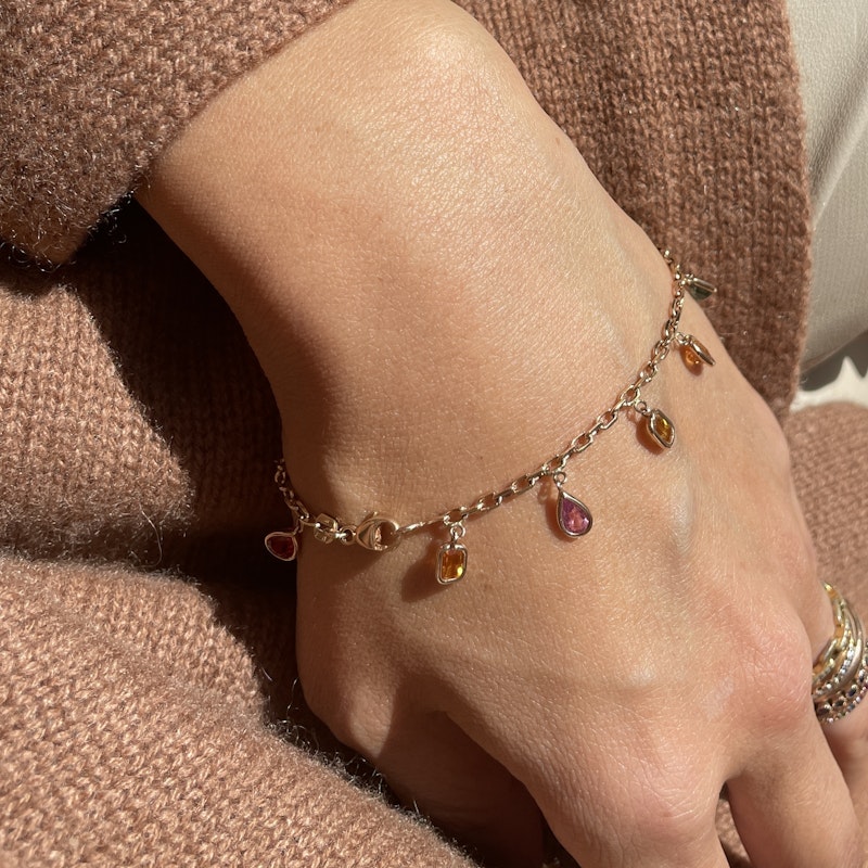 18k Rose Gold mixed-shape Sapphire Dangle Charm Bracelet