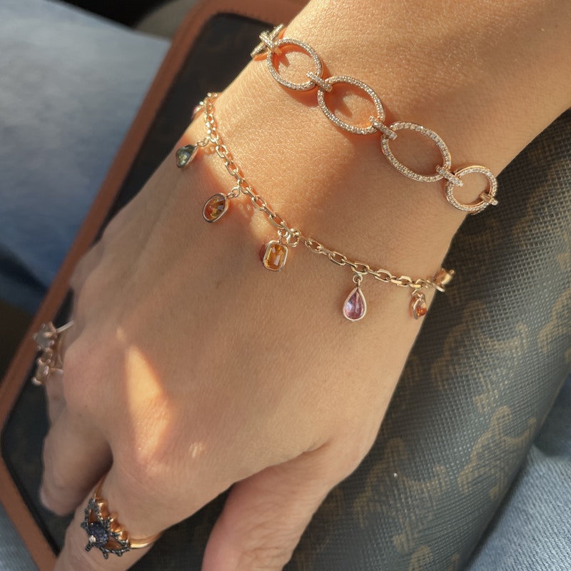18k Rose Gold mixed-shape Sapphire Dangle Charm Bracelet