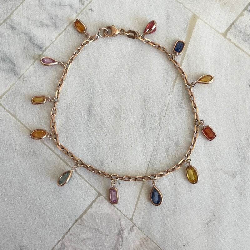 18k Rose Gold mixed-shape Sapphire Dangle Charm Bracelet