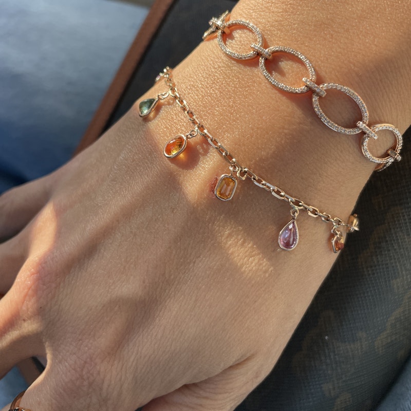 18k Rose Gold mixed-shape Sapphire Dangle Charm Bracelet