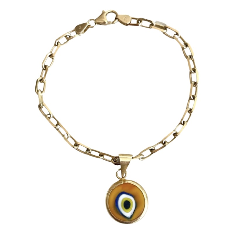 14k Yellow Gold Protection Evil Eye Charm Bracelet