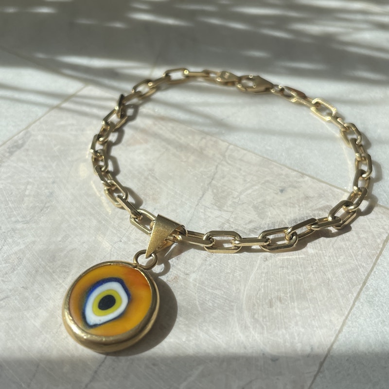 14k Yellow Gold Protection Evil Eye Charm Bracelet