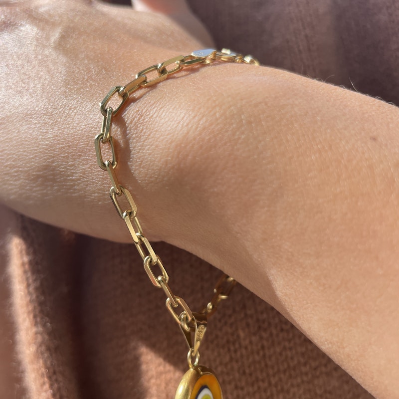 14k Yellow Gold Protection Evil Eye Charm Bracelet