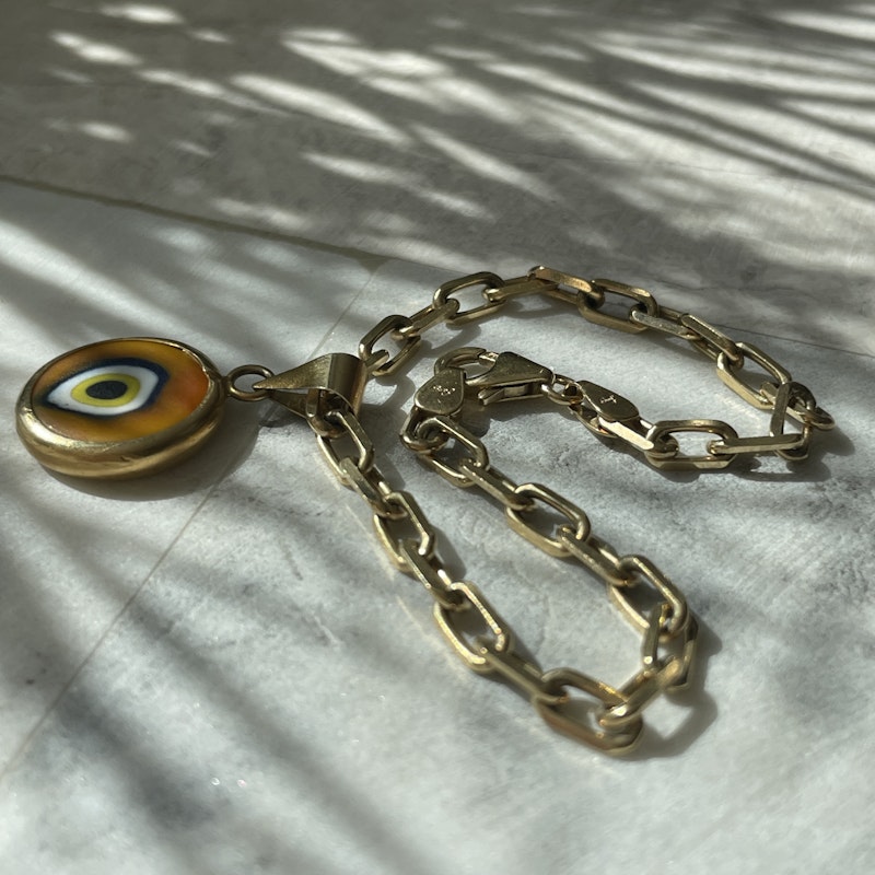 14k Yellow Gold Protection Evil Eye Charm Bracelet