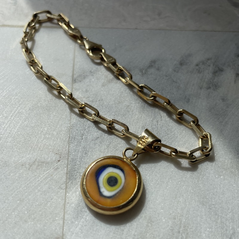 14k Yellow Gold Protection Evil Eye Charm Bracelet