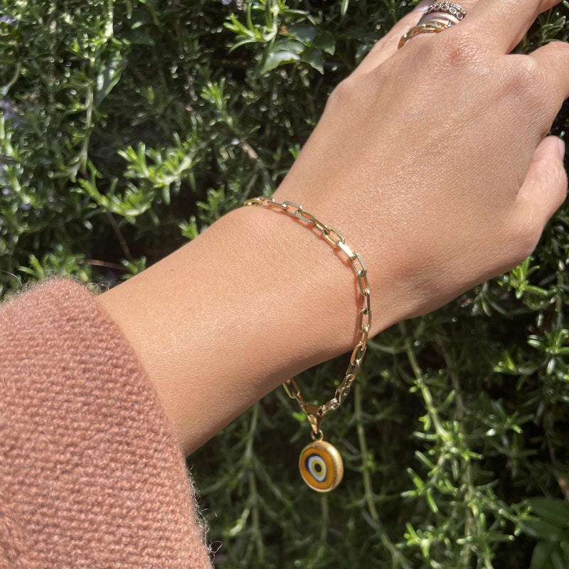 14k Yellow Gold Protection Evil Eye Charm Bracelet