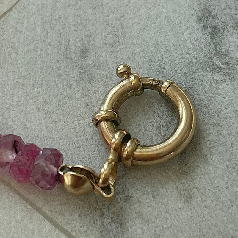 14k Yellow Gold Ombré Pastel Rainbow Sapphire Beaded Anklet