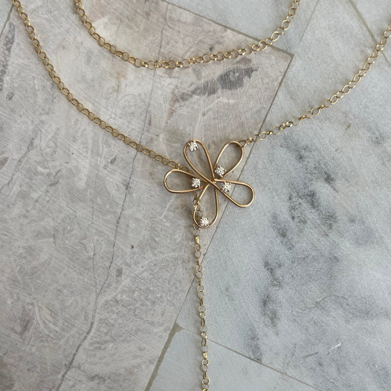 18k Yellow Gold Tahitian Pearl Flower Lariat Necklace