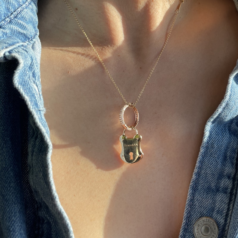 14k Rose Gold and Diamond Round Charm Enhancer Connector