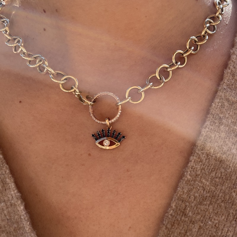 14k Rose Gold and Diamond Round Charm Enhancer Connector