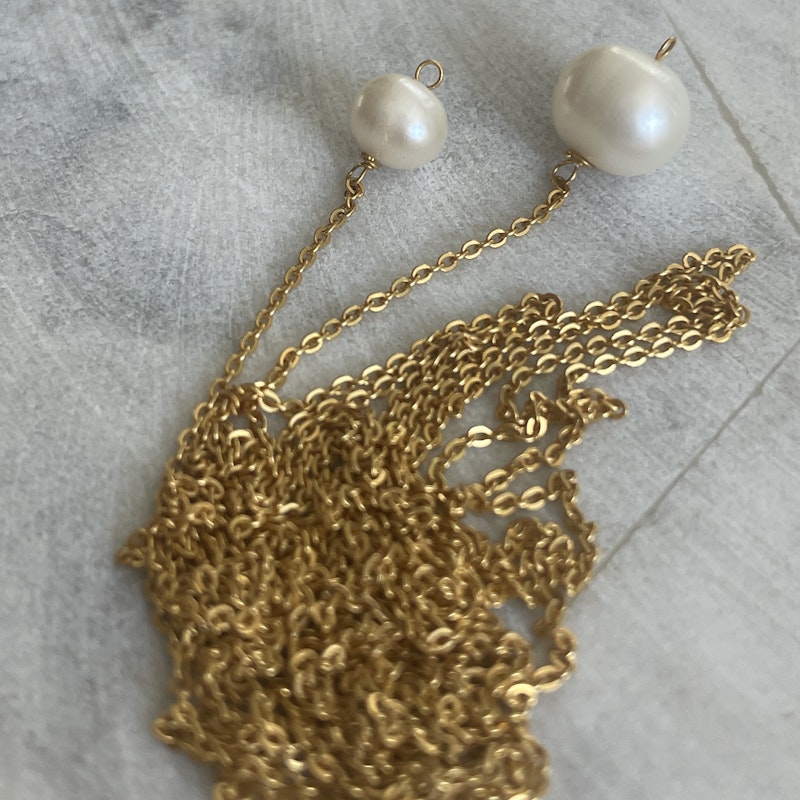18k Yellow Gold Pearl Pendant Long Layer Wrap Necklace