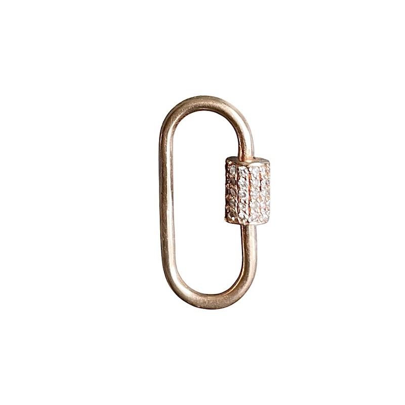 14k Rose Gold Grey Diamond Oval Carabiner Charm Enhancer