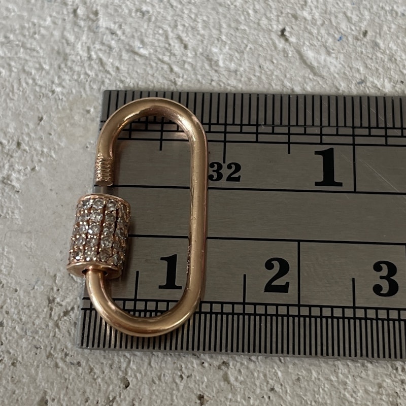 14k Rose Gold Grey Diamond Oval Carabiner Charm Enhancer