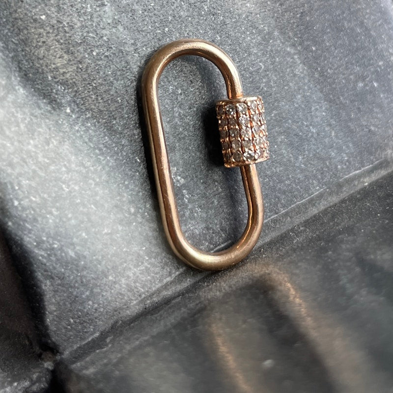 14k Rose Gold Grey Diamond Oval Carabiner Charm Enhancer