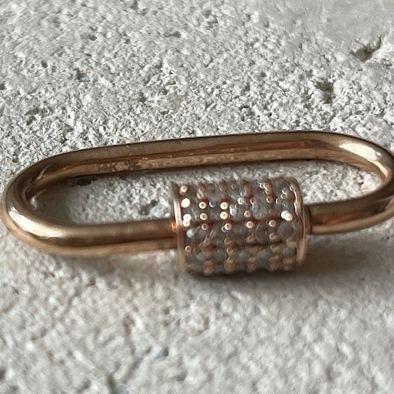 14k Rose Gold Grey Diamond Oval Carabiner Charm Enhancer