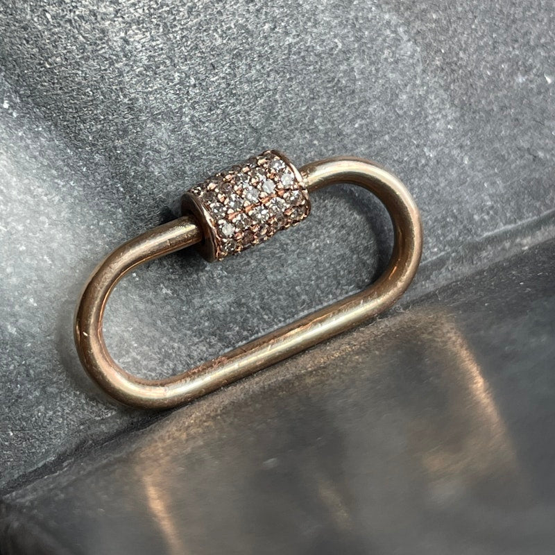 14k Rose Gold Grey Diamond Oval Carabiner Charm Enhancer