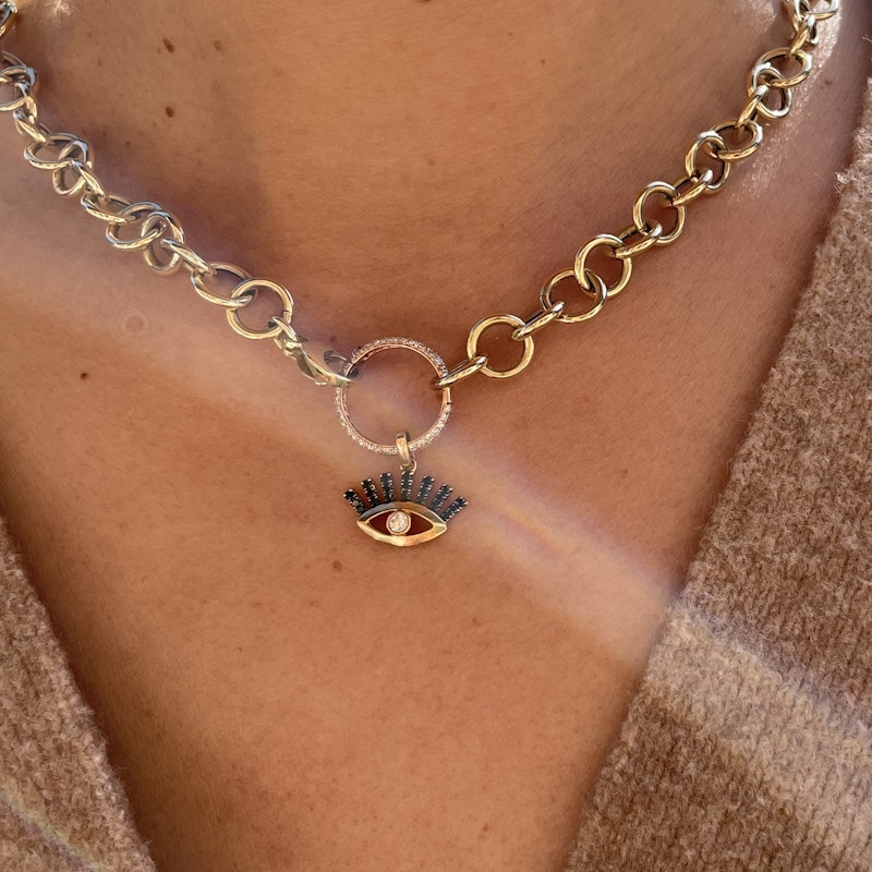 18k Rose Gold Black&White Diamond Protection Evil Eye Charm