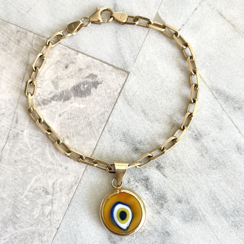 14k Yellow Gold Protection Evil Eye Charm Bracelet