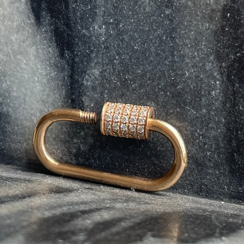 18k Rose Gold White Diamond Oval Carabiner Charm Enhancer