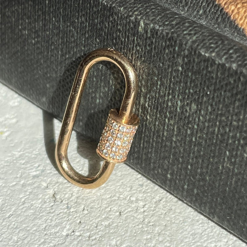 18k Rose Gold White Diamond Oval Carabiner Charm Enhancer