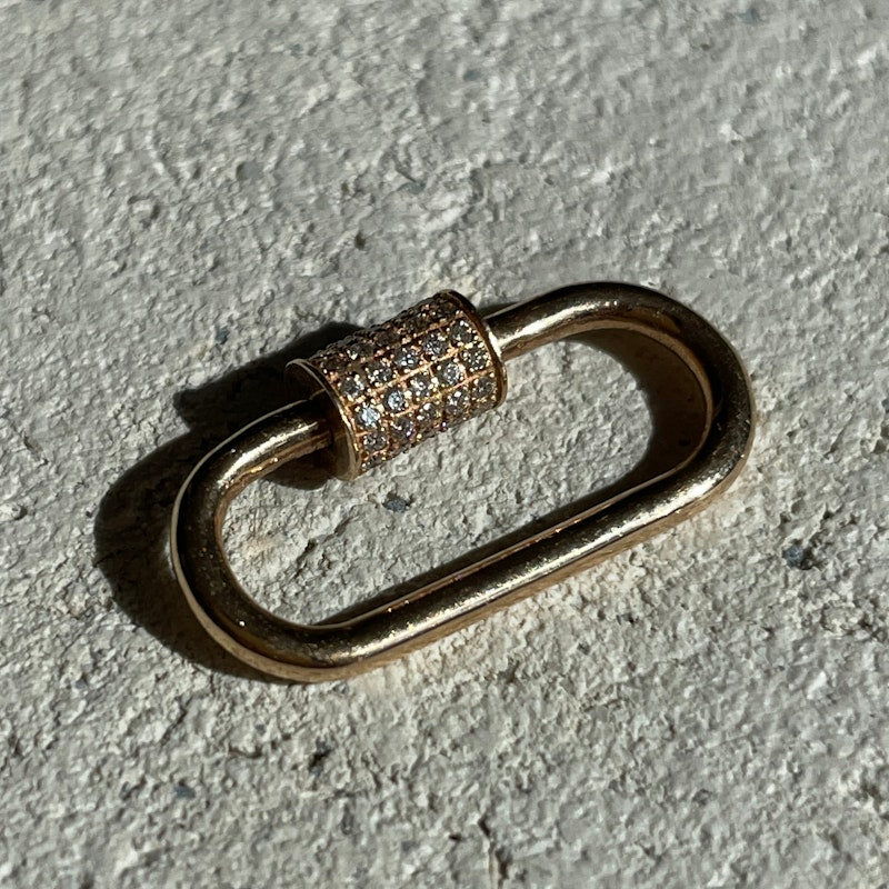 18k Rose Gold White Diamond Oval Carabiner Charm Enhancer