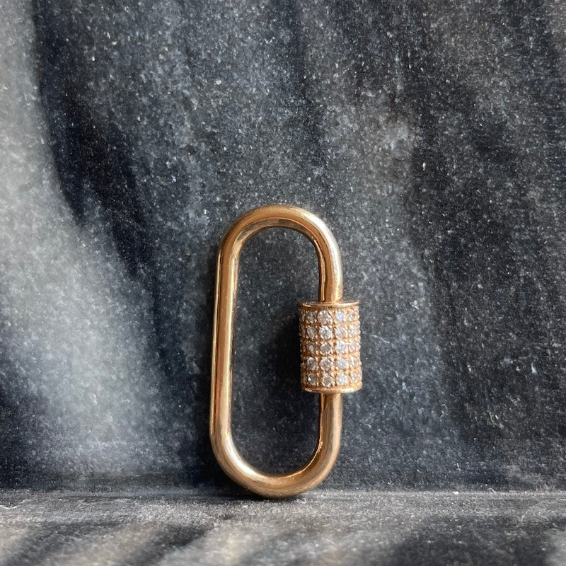 18k Rose Gold White Diamond Oval Carabiner Charm Enhancer