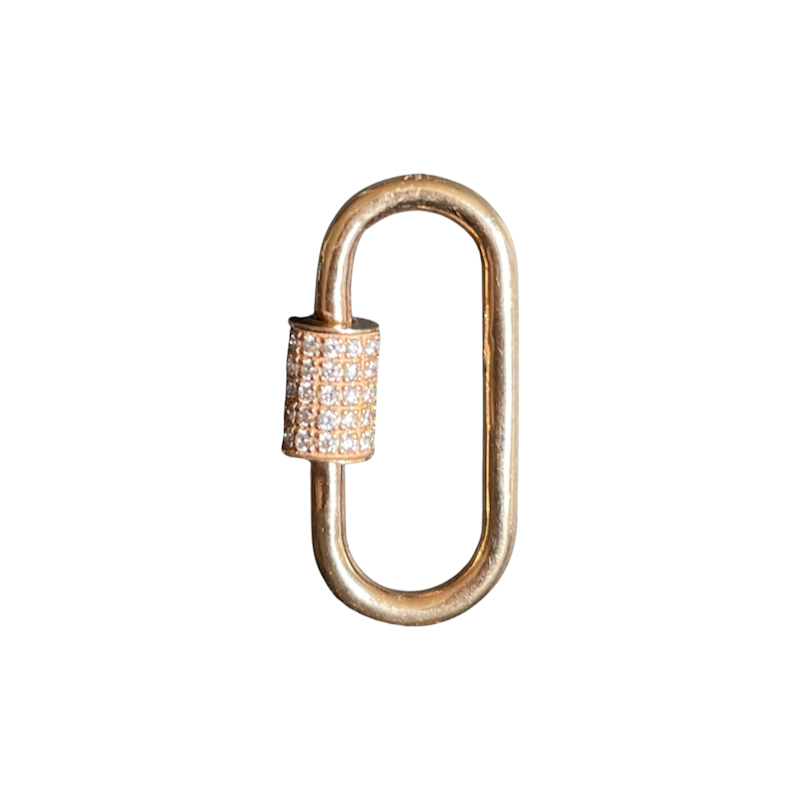 18k Rose Gold White Diamond Oval Carabiner Charm Enhancer
