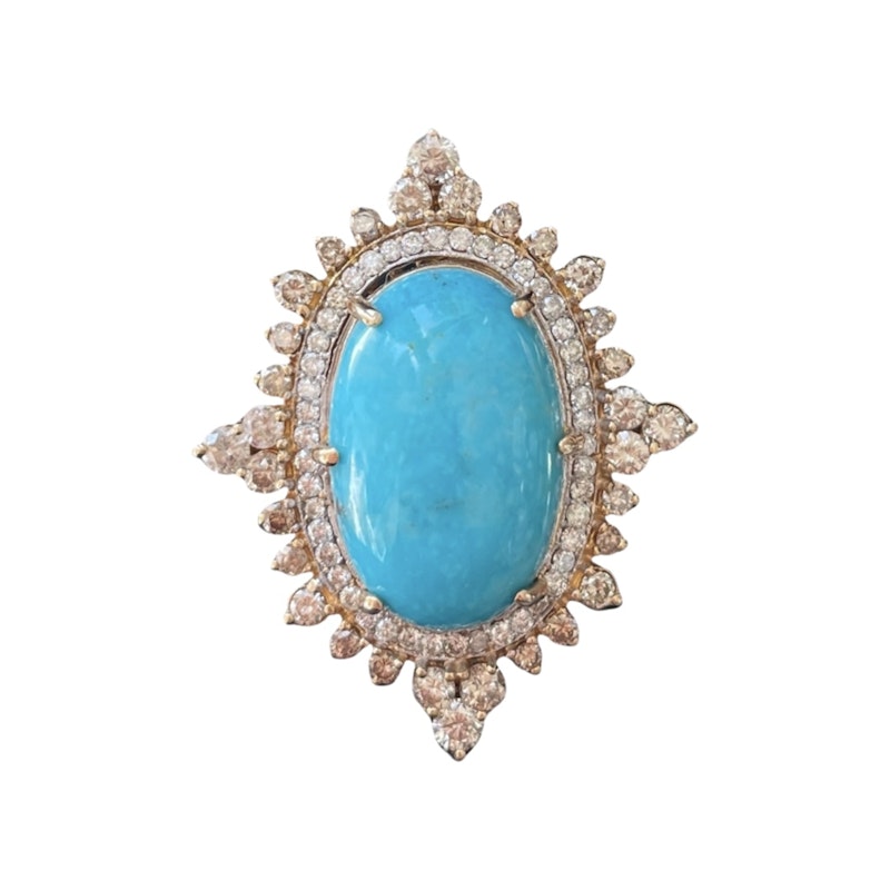 18k Yellow Gold and Turquoise Diamond  Marquise Ring