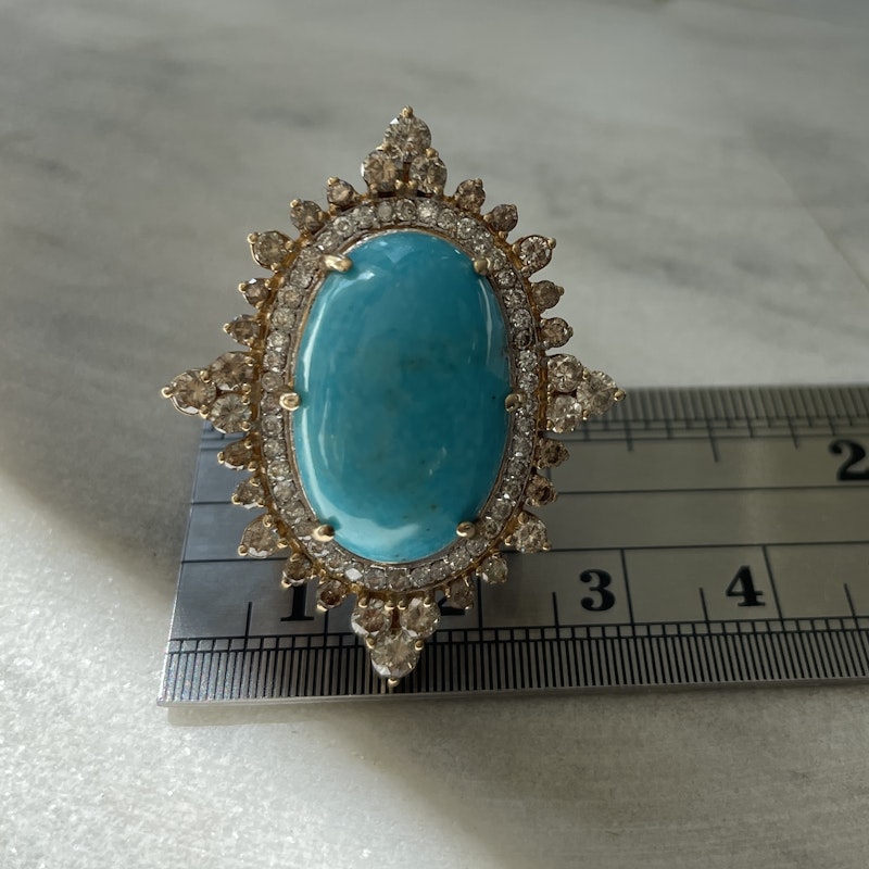 18k Yellow Gold and Turquoise Diamond  Marquise Ring