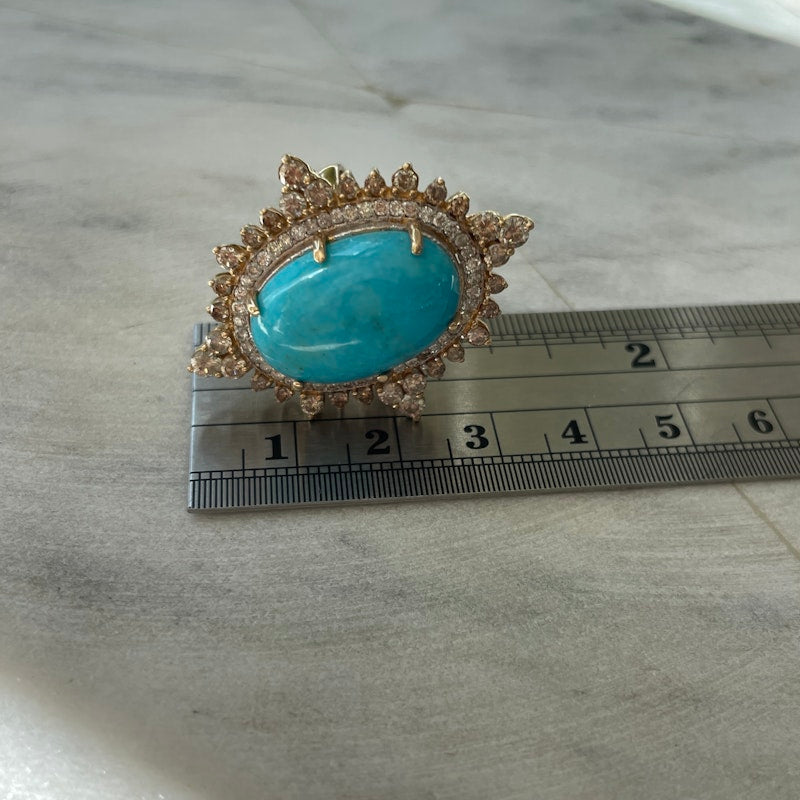 18k Yellow Gold and Turquoise Diamond  Marquise Ring