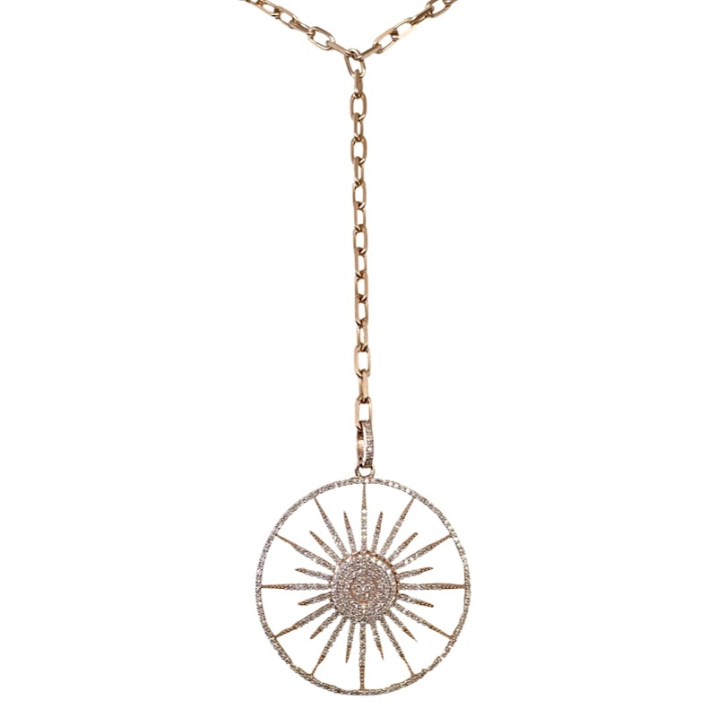 14k RoseGold Starburst Diamond Lariat Y Pendant Necklace